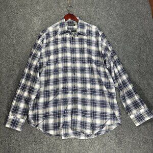 Bullock & Jones Shirt Mens XL Blue Plaid  Cotton Long Sleeve Button Down Pocket